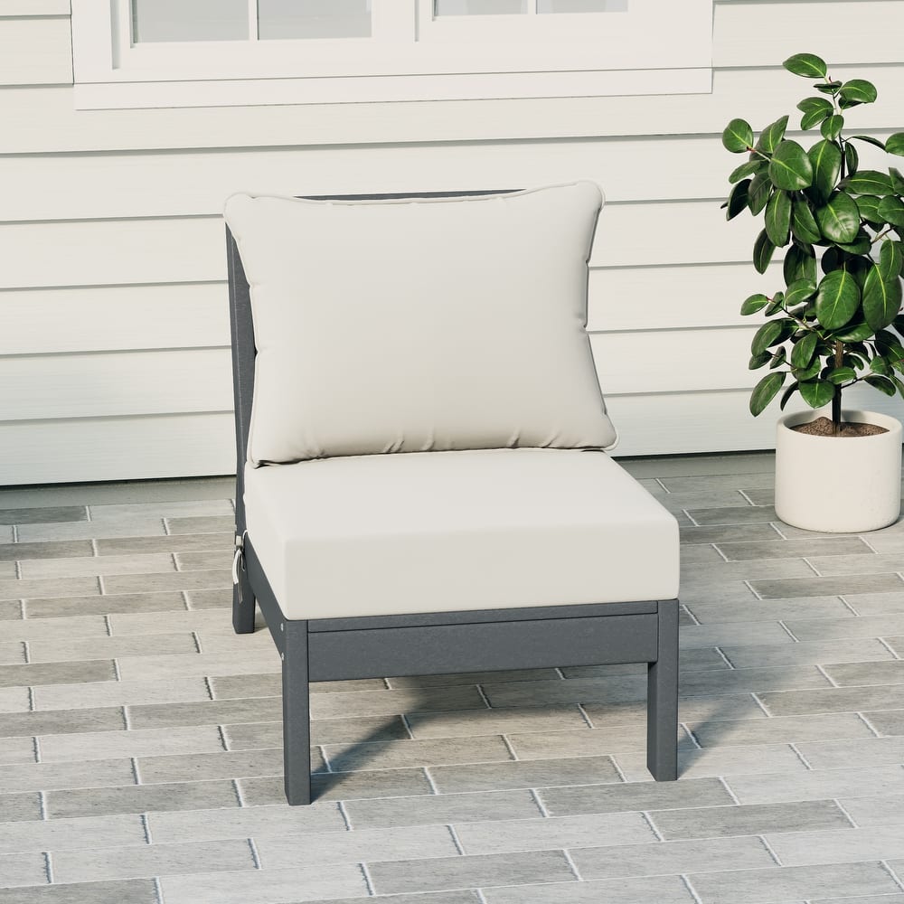 Birchwood All Weather HDPE Outdoor Patio Deep Seating Gray Armless Chair With Cushions (1-Piece)