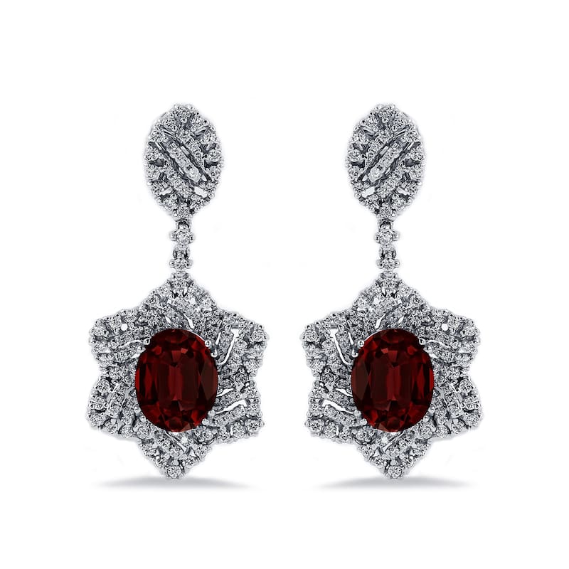 Auriya 5 5/8ct Fancy Oval-cut Garnet Halo Diamond Drop Earrings 1 1/4ctw 18k Gold