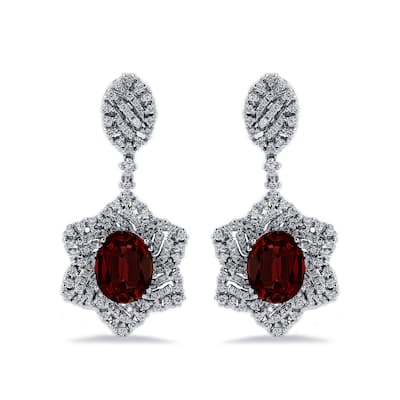 Auriya 5 5/8ct Fancy Oval-cut Garnet Halo Diamond Drop Earrings 1 1/4ctw 18k Gold