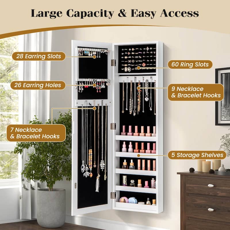 Costway Jewelry Cabinet Wall or Door Mounted Jewelry Armoire with