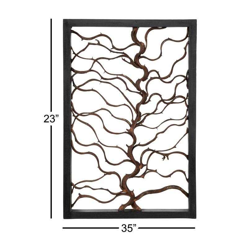 Teak Wood Tree Branch Wall Decor with Black Frame - Brown - Roche River Decor