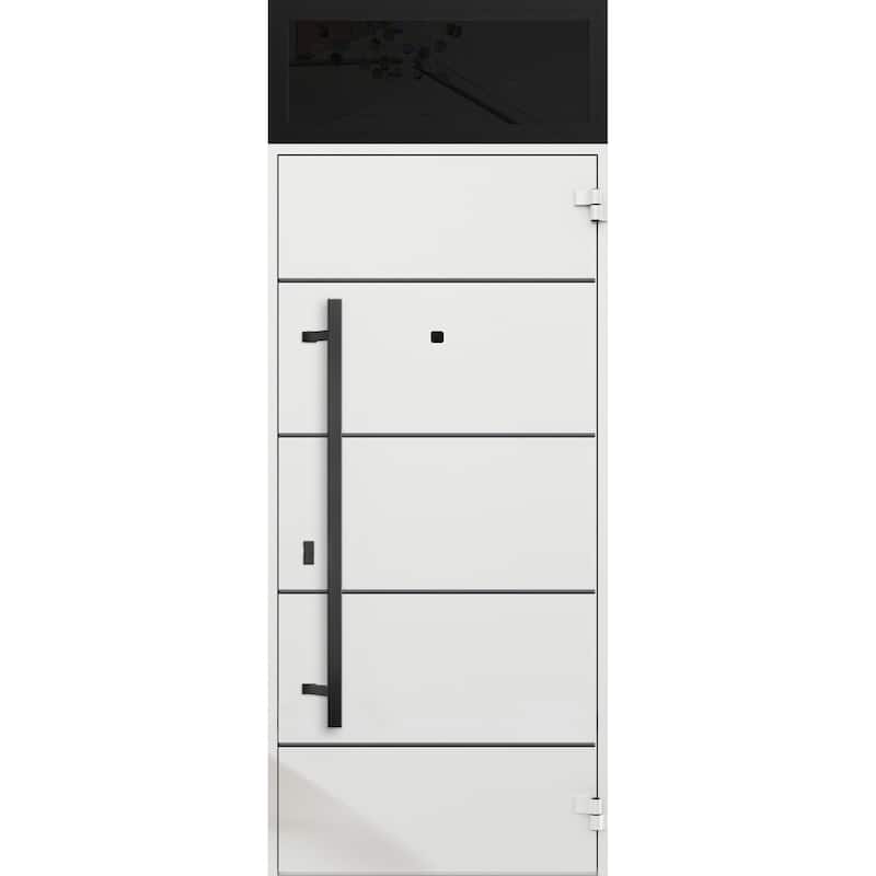 Exterior Prehung Steel Entry Door 0131 Black Enamel 2 Sidelites Top Window Stainless Steel Inserts W16+36+16xH80+16