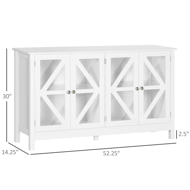 Sideboard Cabinet with Tempered Glass Doors & Adjustable Storage Shelves, White