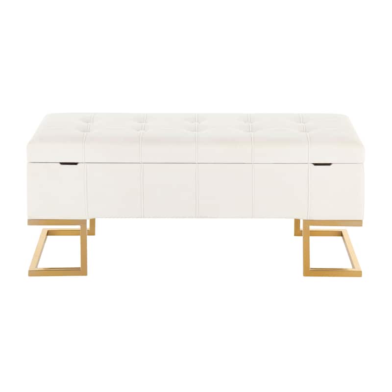 Silver Orchid Crossgar Velvet Storage Bench with Flip-Top Lid