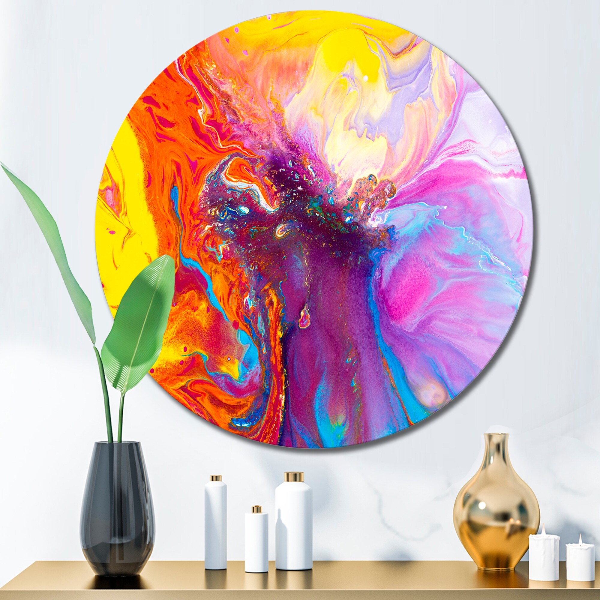 Designart 'Purple Orange And Pink Liquid Art I' Modern Metal