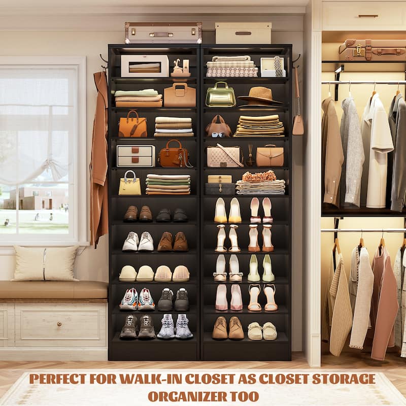 Freestanding 10-Tier Shoe Storage Cabinet,Narrow Wood Shoe Rack Shoe Organizer,Sturdy Closet Organizer Open Display Cabinet