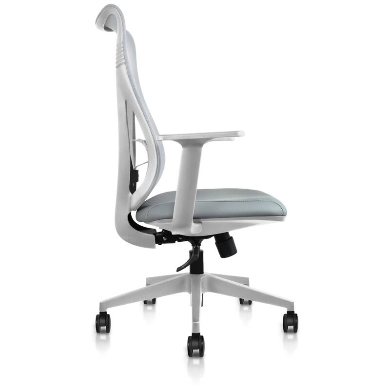 Ergonomic Office Desk Chair | High Back Mesh with Upholstered PU Leather Cushion Seat | Reclining Tilt Adjustable Lumbar Support