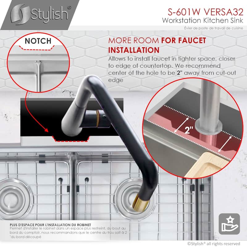 Stylish Undermount 32" Stainless Steel Double-Bowl 16G Kitchen Sink - 32" x 19" x 10"
