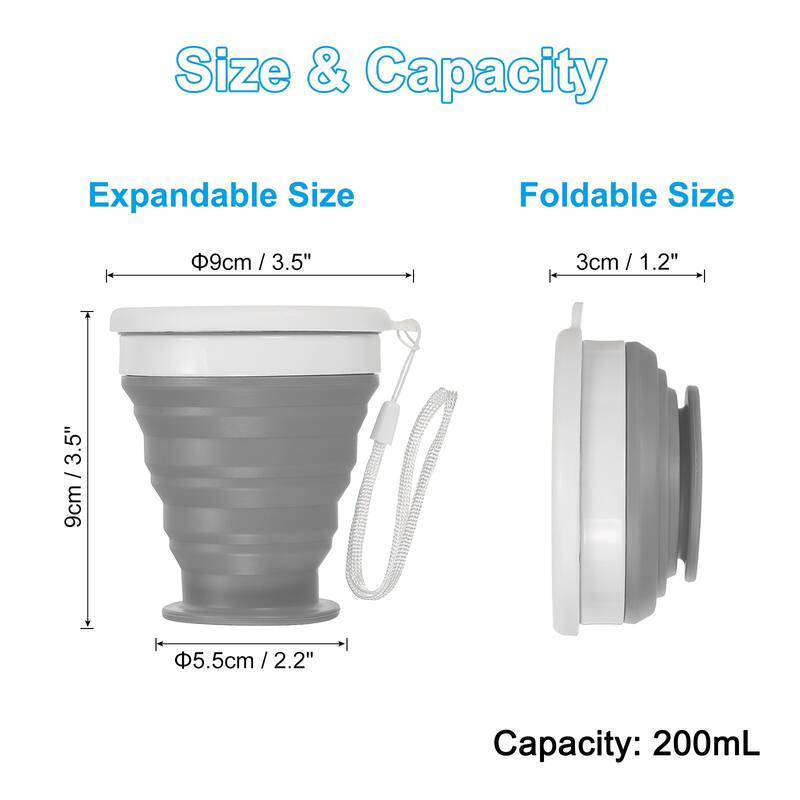 Collapsible Water Bottle, 200mL Travel Folding Cup for Camping - Gray