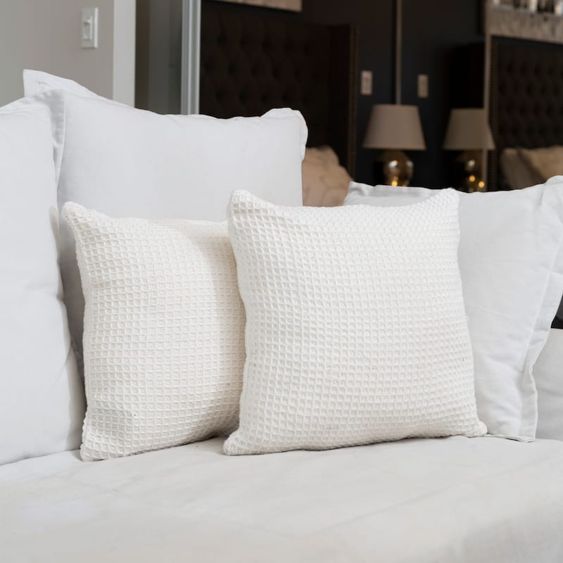Fabstyles Honeycomb Cotton Polyfilled Cushions Set of 2 - Polyester - Cream - Set of 2