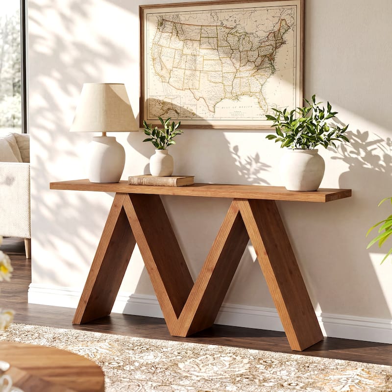 63'' Solid Wood Console Table with M-Shaped Base for Entryway, Hallway, Living Room, or Behind Sofa
