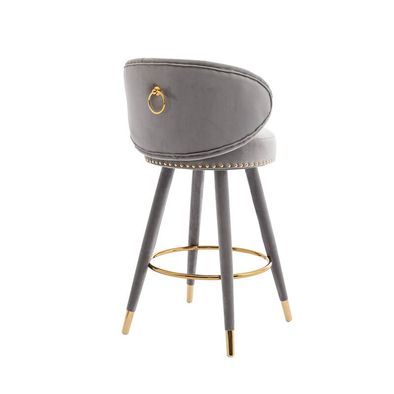 Set of 2 Counter Height Velvet Bar Stools with Solid Wood Legs