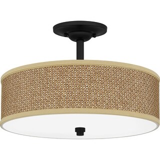 Quoizel Zen 3-Light Mystic Black Semi-Flush Mount with Rattan Shade
