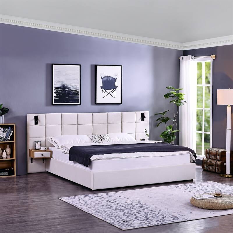 King Size Velvet Hydraulic Storage Bed with LED Lights & USB Charging