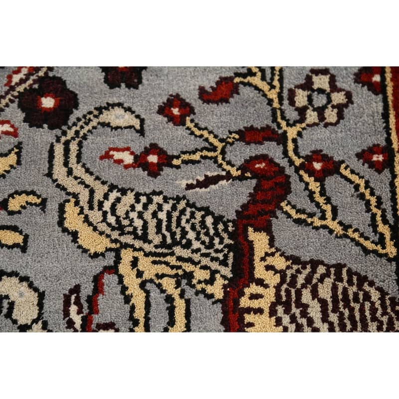 Animals Design Gray Ziegler Indian Runner Rug Handmade Wool Carpet - 2'5"x 6'0"