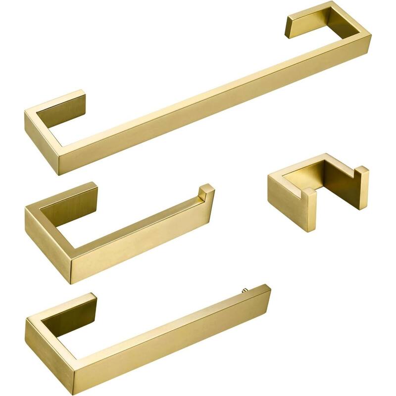 304 Stainless Steel Bathroom Hardware Set 4 Piece, Bath Towel Rack, Wall Mounted Towel Bar Rack Set. - Gold