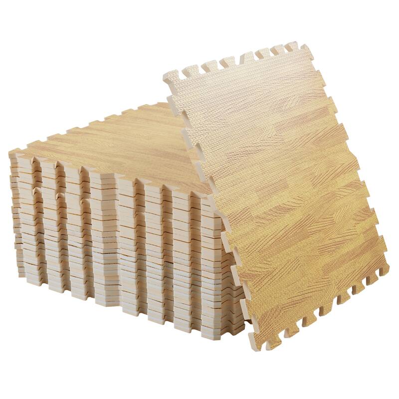 12 Tiles Exercise Wood Grain Puzzle Interlocking Foam Gym Floor Mats - 23.6 X 23.6 inch
