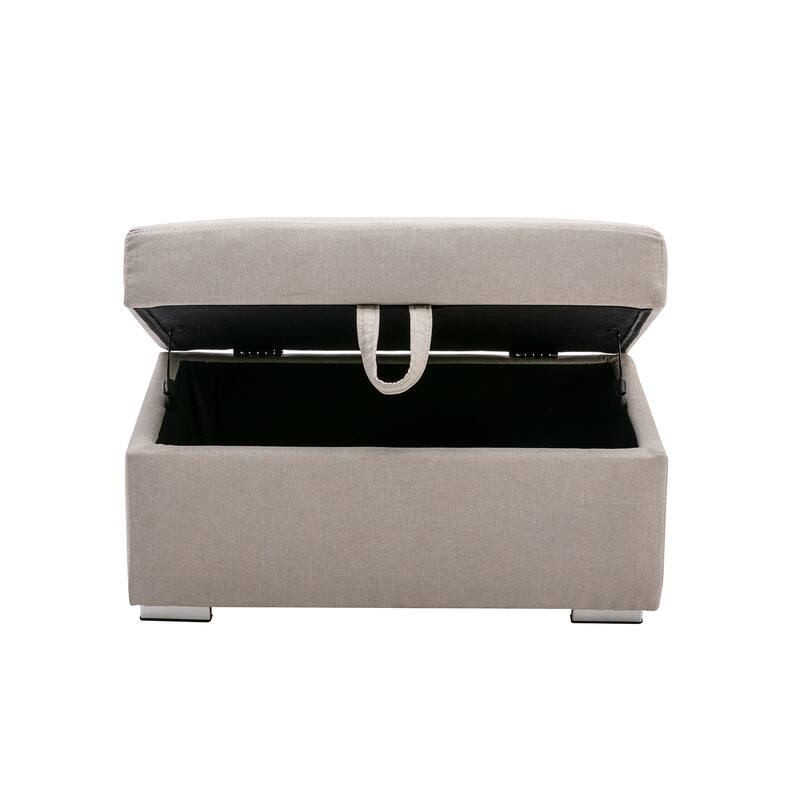 Linen Fabric 4 Piece Reversible Sofa Chaise with Interchangeable Legs, Storage Ottoman, and 3 Pillows in Beige