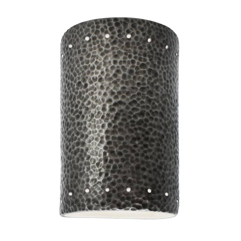 Justice Design Ambiance - Small ADA Cylinder w/ Perfs Wall Sconce - Closed Top (Outdoor) - Replaceable Bulb - Hammered Pewter