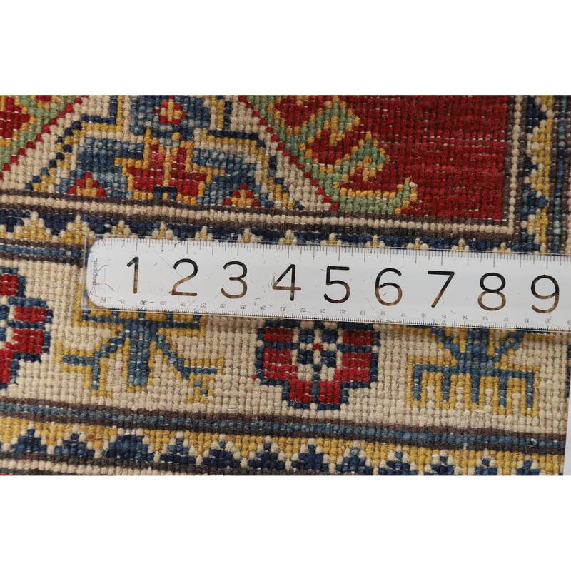 Hand Knotted Oriental 100% Wool Carpet Traditional Geometric Red Kazak Area Rug - 3' 0'' X 2' 0''