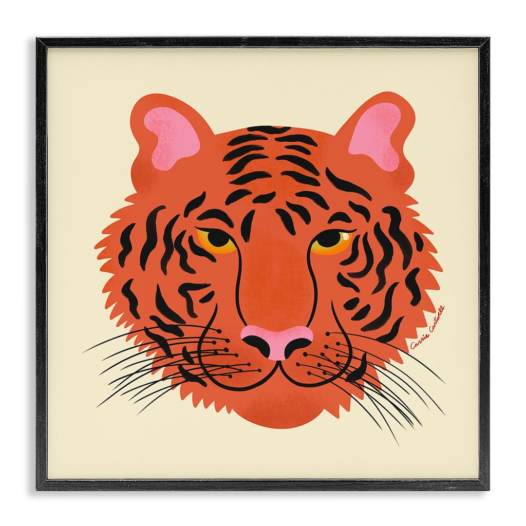 Stupell Modern Wild Tiger Face Framed Giclee Art Design By Carrie Cantwell