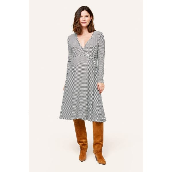 slide 2 of 2, Tessa Maternity + Nursing Wrap Dress Extra Large - Black White Stripe
