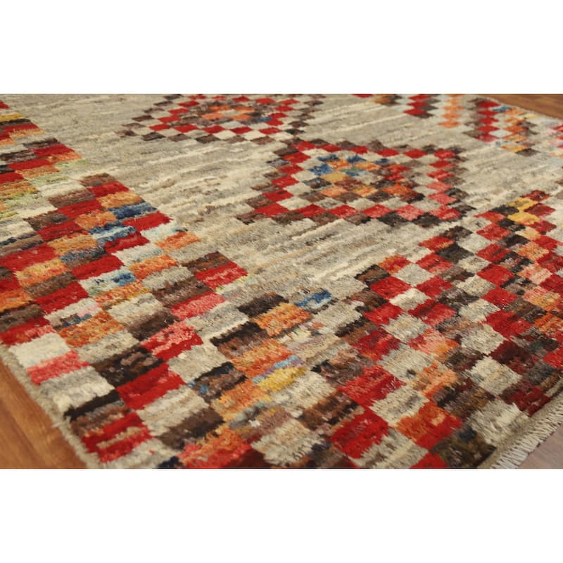 Checkered Moroccan Oriental Area Rug Hand-Knotted Wool Carpet - 5'11" x 7'8" - 5'11" x 7'8" - Multi-Color