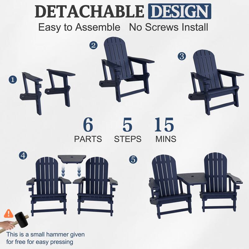 Outdoor All Weather Adirondack Chairs with Movable Footrests, Set of 5/3.
