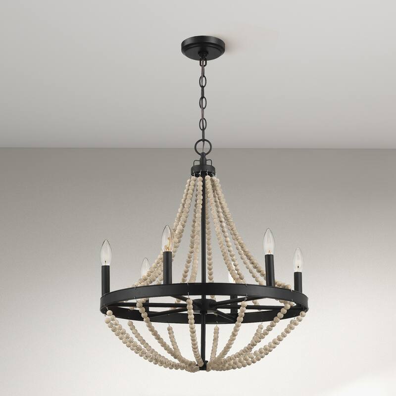 Hera Rustic 6-Light Wooden Bead Chandelier - Black - Black