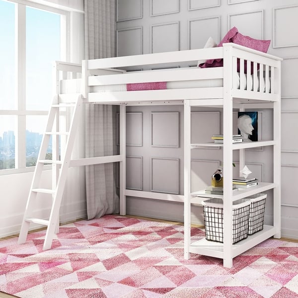 slide 2 of 33, Max and Lily Twin Size High Loft Bed with Bookcase