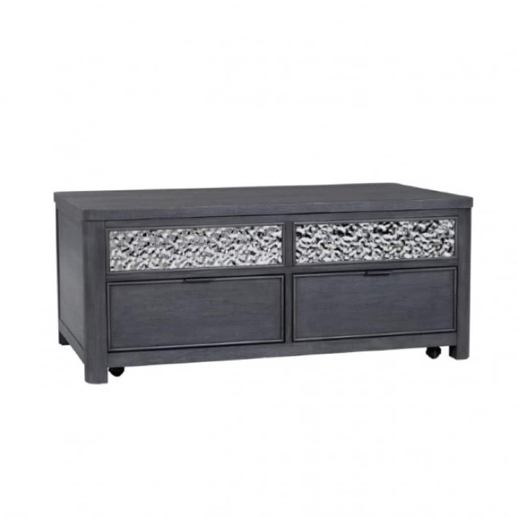 Zoko Lift Top Coffee Table w Wheels, 2 Drawers, Ash Gray Wood, 46 Inch