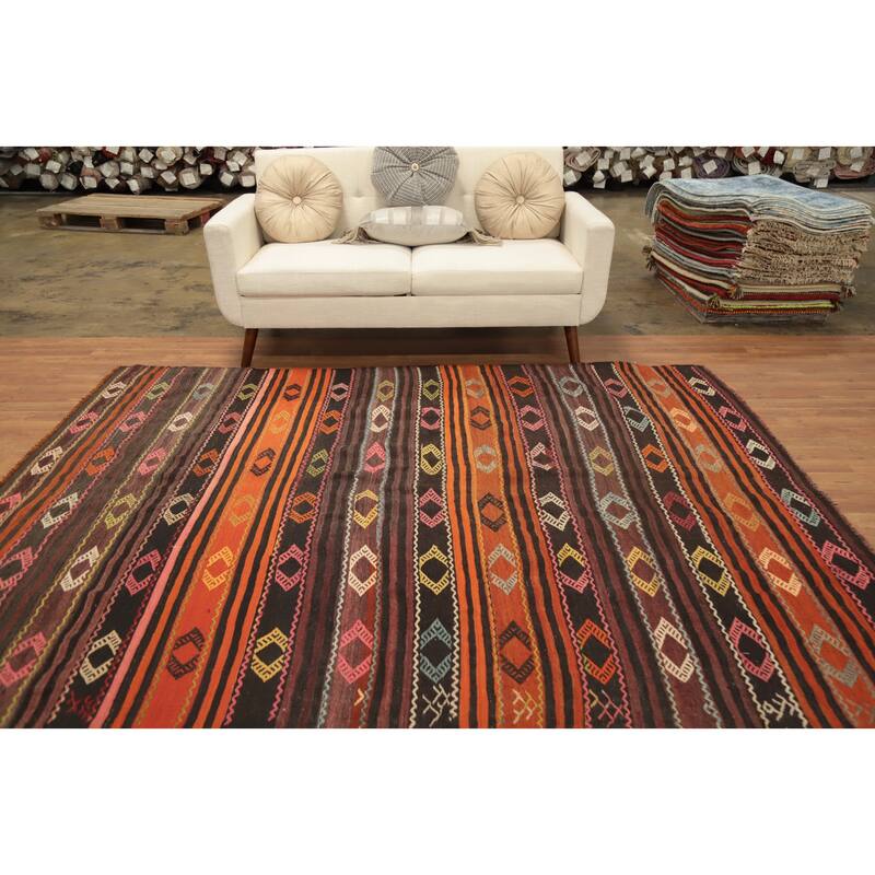 Hand Woven Oriental 100% Wool Carpet Southwestern Tribal Multi-Colored Kilim Area Rug - 8' 4'' X 6' 6''