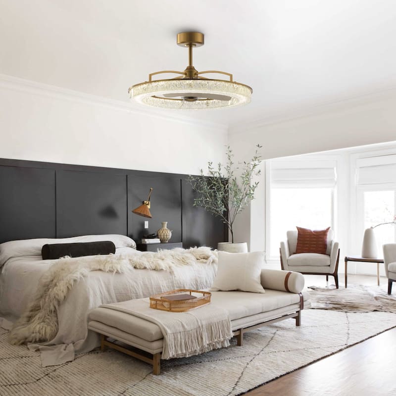 Ceiling Fan 33" Perimost 3-Blade Gold Crystal LED