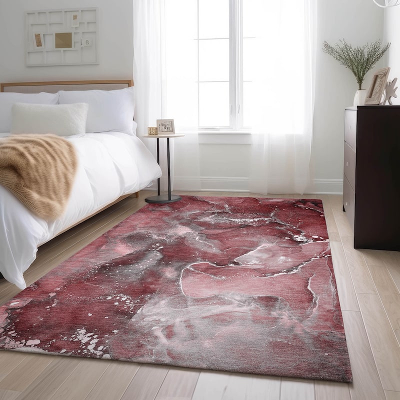 Premium Washable Super Soft Abstract Contemporary Mayfield Rug - Merlot - 10' x 14' - Rectangle