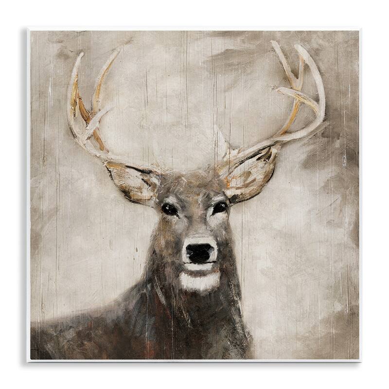 Stupell Gazing Deer in Neutrals Wall Plaque Art Design By Sally Swatland - 12 x 12