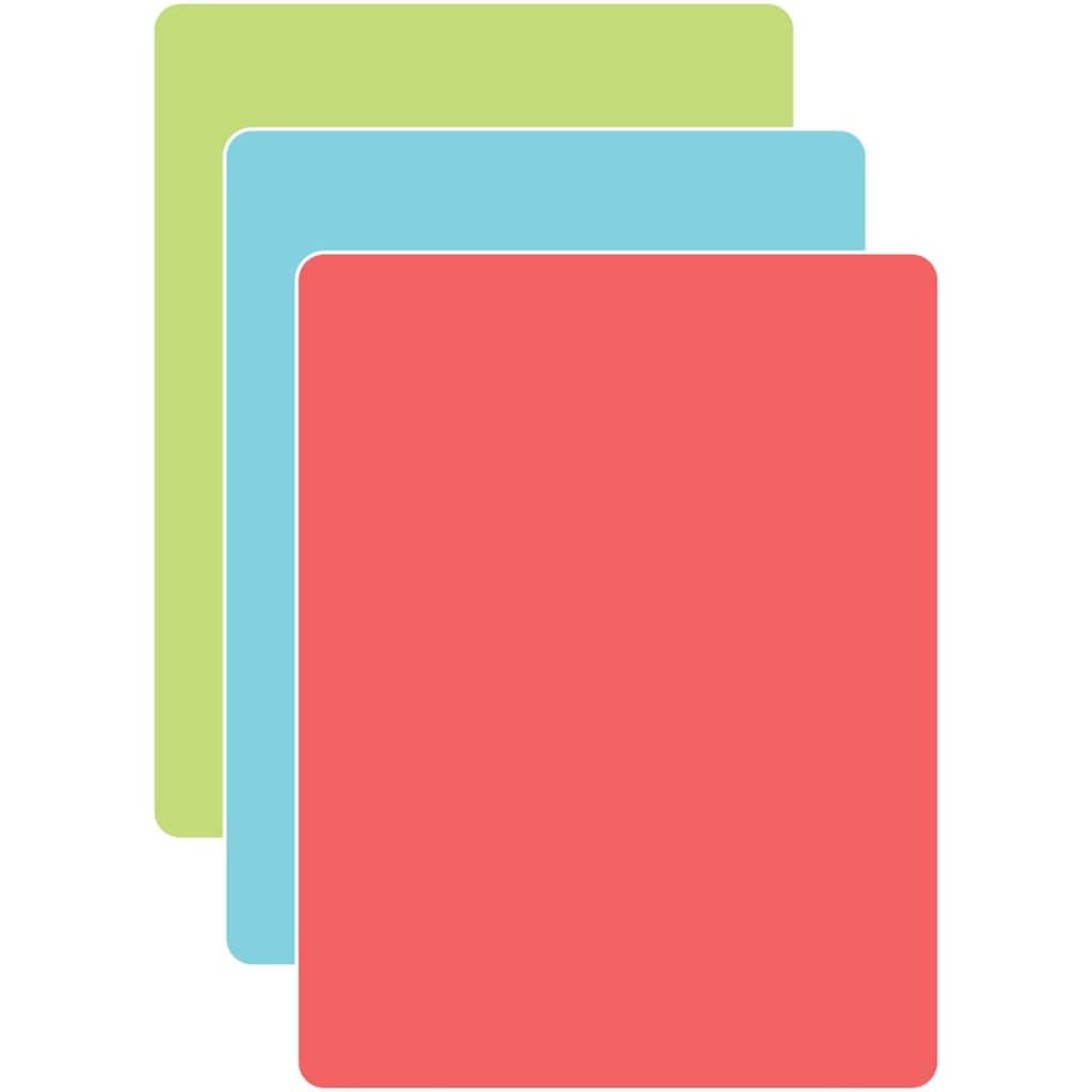 Lime, Powder Blue, Coral 3 Pack Thick Plastic Cutting Board Mats Made in the USA BPA & PVC Free Plastic Mat Measures 8” x 6”.