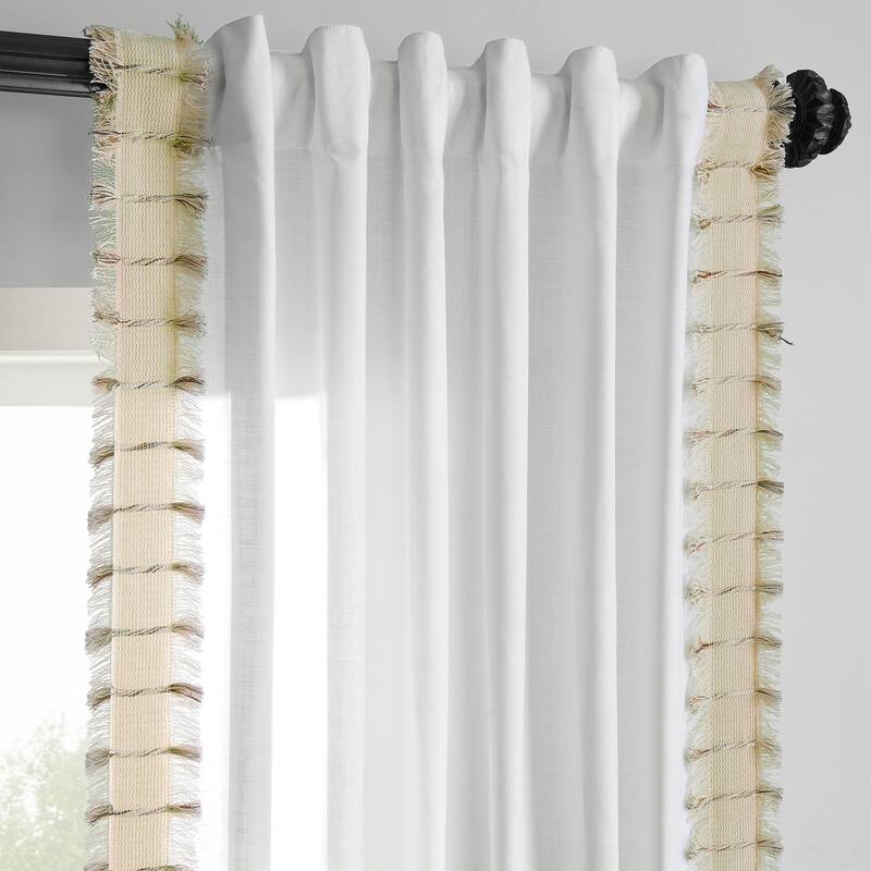Exclusive Fabrics Bordered Textured Cotton Curtains For Bedroom & Living Room Curtains - Single Panel Drapes