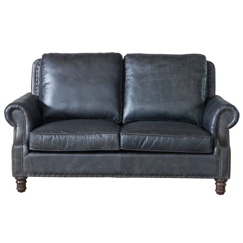 English Rolled Arm Love Seat - Leather - Light Brown