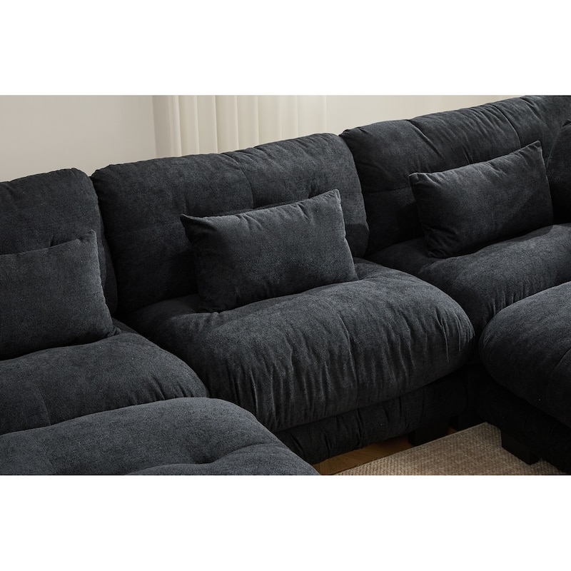 GDFStudio - Pelletized U Shape Cloud Couch with Bolster Armrest Pillows