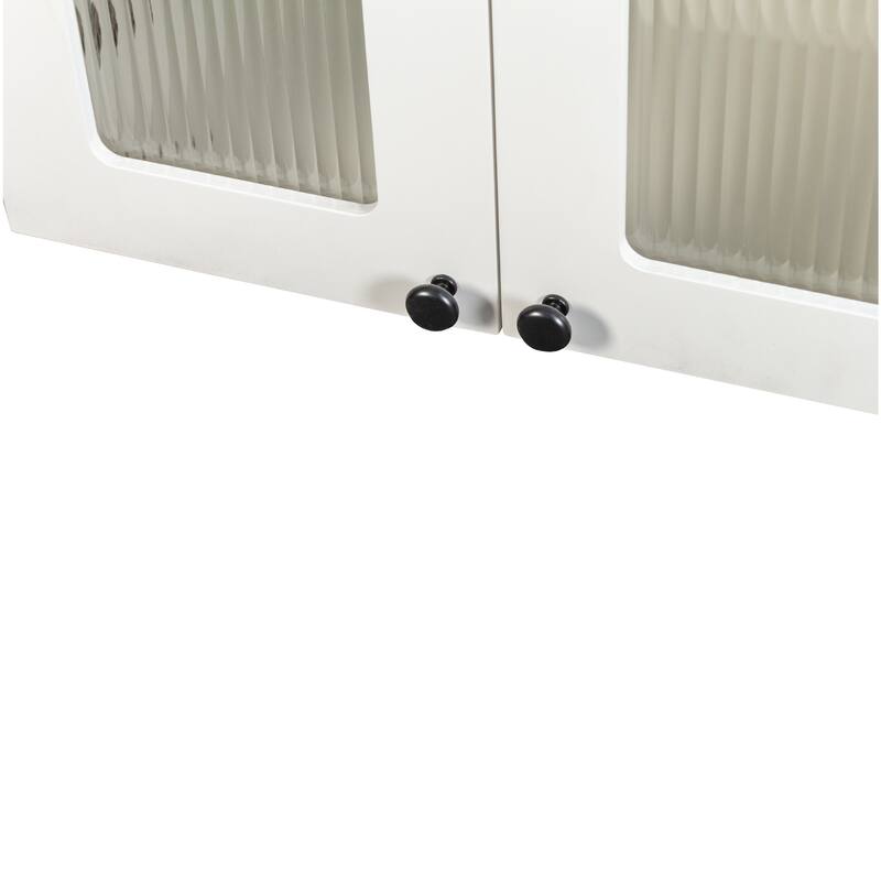 Arched Glass Door Display Wall Mounted Cabinet, Floating Cabinet with inadjustable Shelves for Kitchen,Bathroom,Living Room