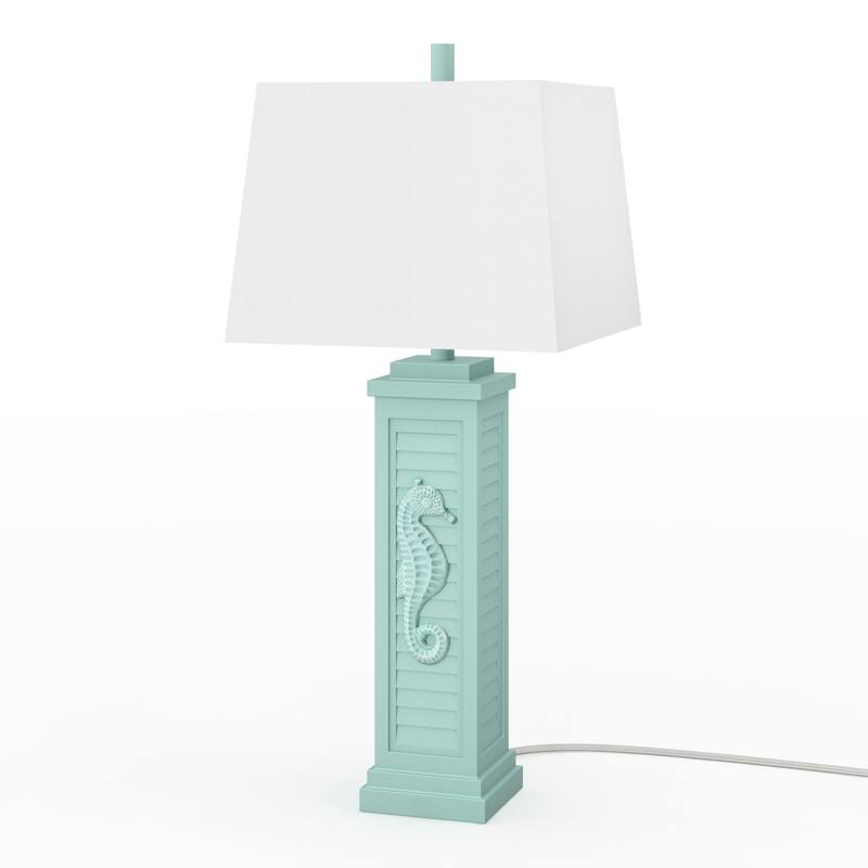 Lux Lighting Sea Horse Shutter 32" Teal Blue/Green Coastal Lamp with USB Charging port (Set of 2) 3-Way Switch