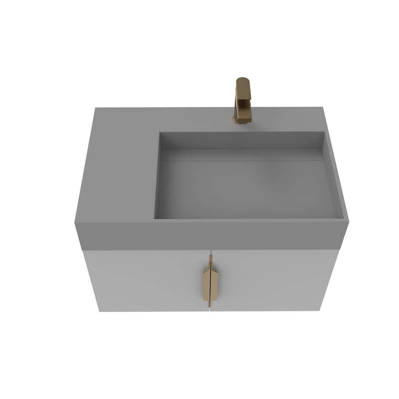 Amazon 30" Wall Mounted Bathroom Right Basin Vanity Set w/ Gray Top