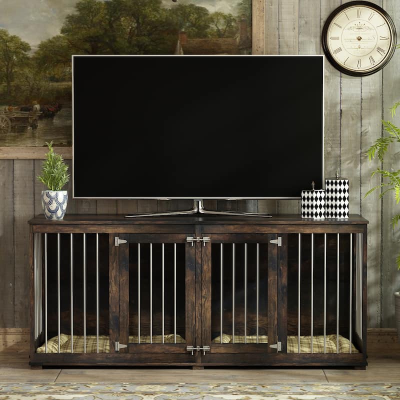 Dog Crate with Double Doors TV Stand for Large Medium Small Dogs,70"W