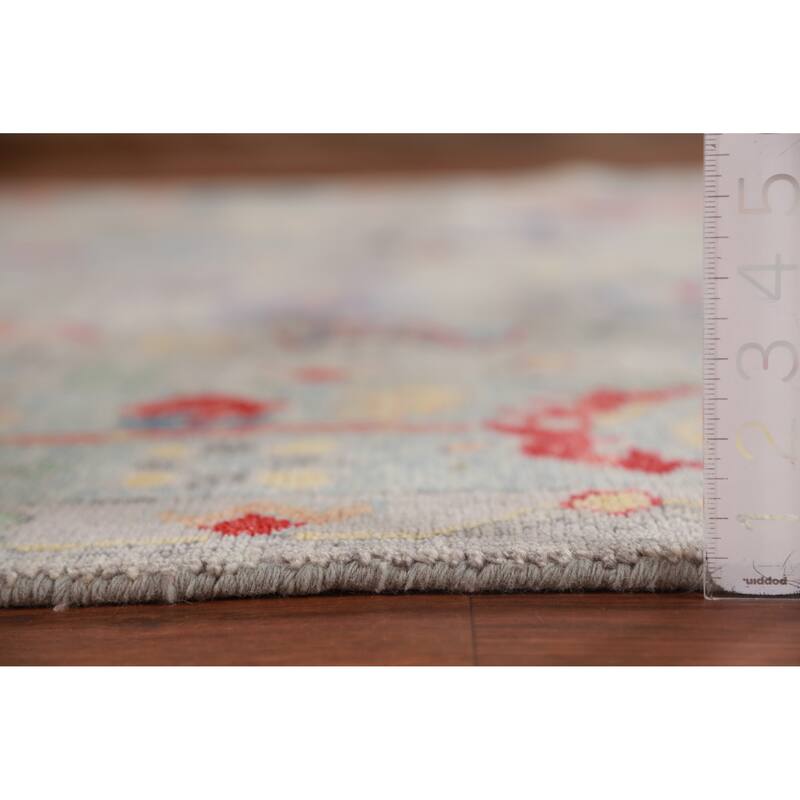 All-Over Gray Oushak Indian Large Rug Handmade Wool Carpet - 7'11" x 15'6"