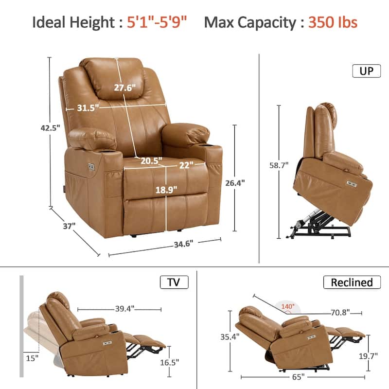 MCombo Electric Power Lift Recliner Chair Sofa with Massage and Heat, 3 Positions, USB Ports, Faux Leather