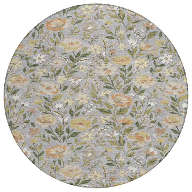 Machine Washable Indoor/ Outdoor Floral Garden Chantille Rug