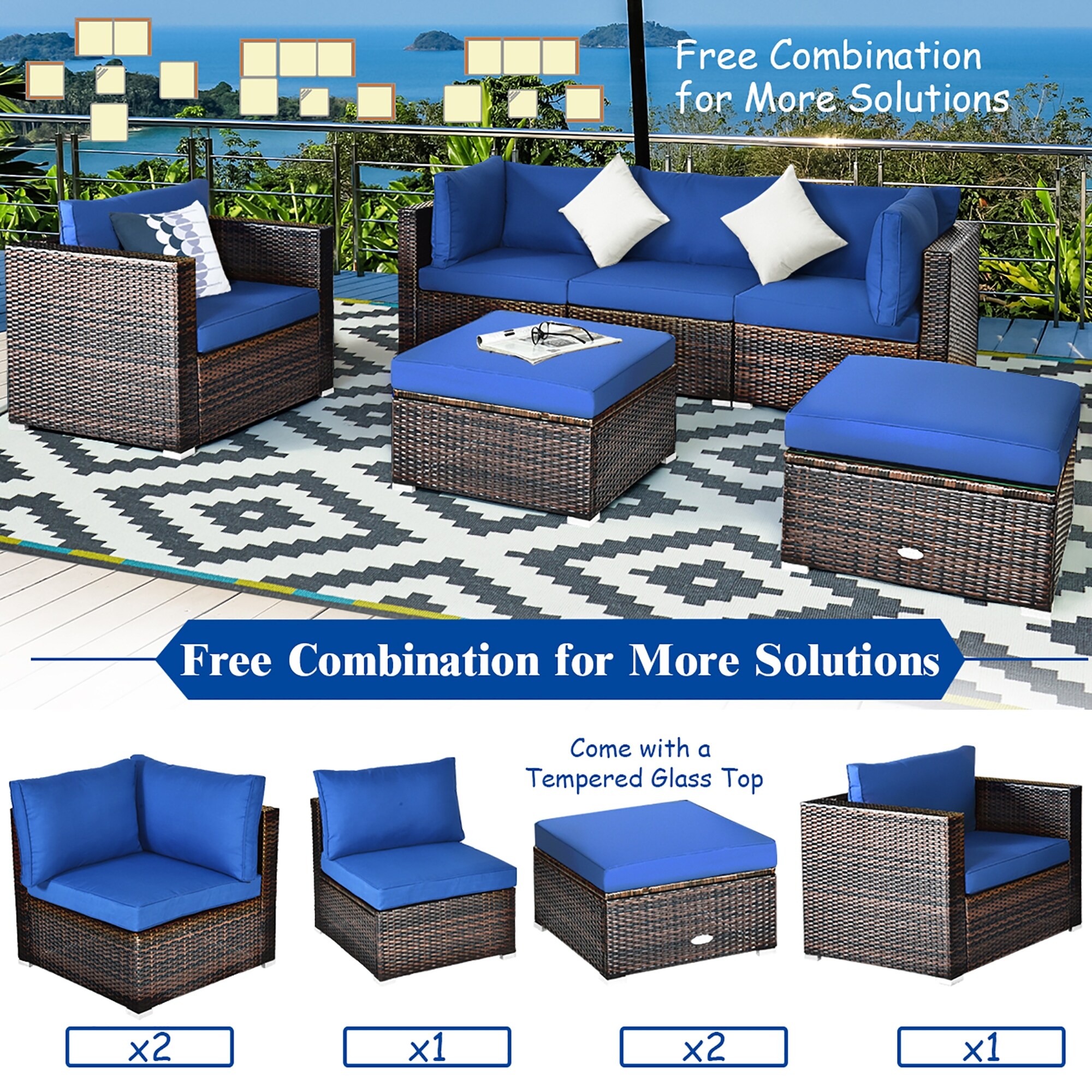Shop Black Friday Deals On 6pcs Patio Rattan Furniture Set Sectional Cushion Sofa Coffee Table Overstock 20768544