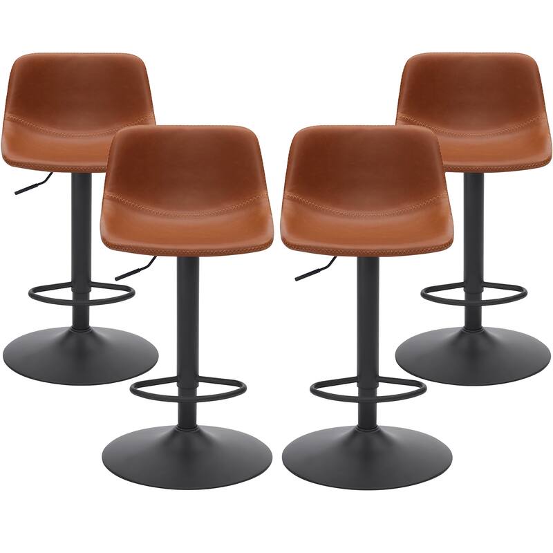 Set of 2 Industrial Adjustable Swivel Bar Stools, PU Leather with Footrest - Mid-Century Kitchen Island Stools