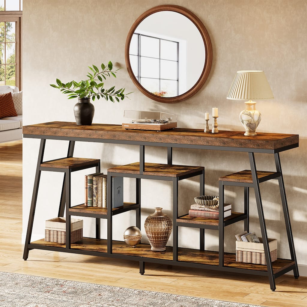 70.9-Inch Extra Long Console Table with Storage for Entryway, Sofa Table Behind the Couch - 13.78" D x 70.87" W x 33.46" H