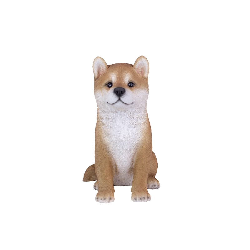 Sitting Shiba Puppy Outdoor Garden Statue - 13.25" - Brown